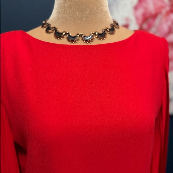 Bill Blass Vintage  Red Sheath Dress with Pleated Sleeves - Picture 7 of 12